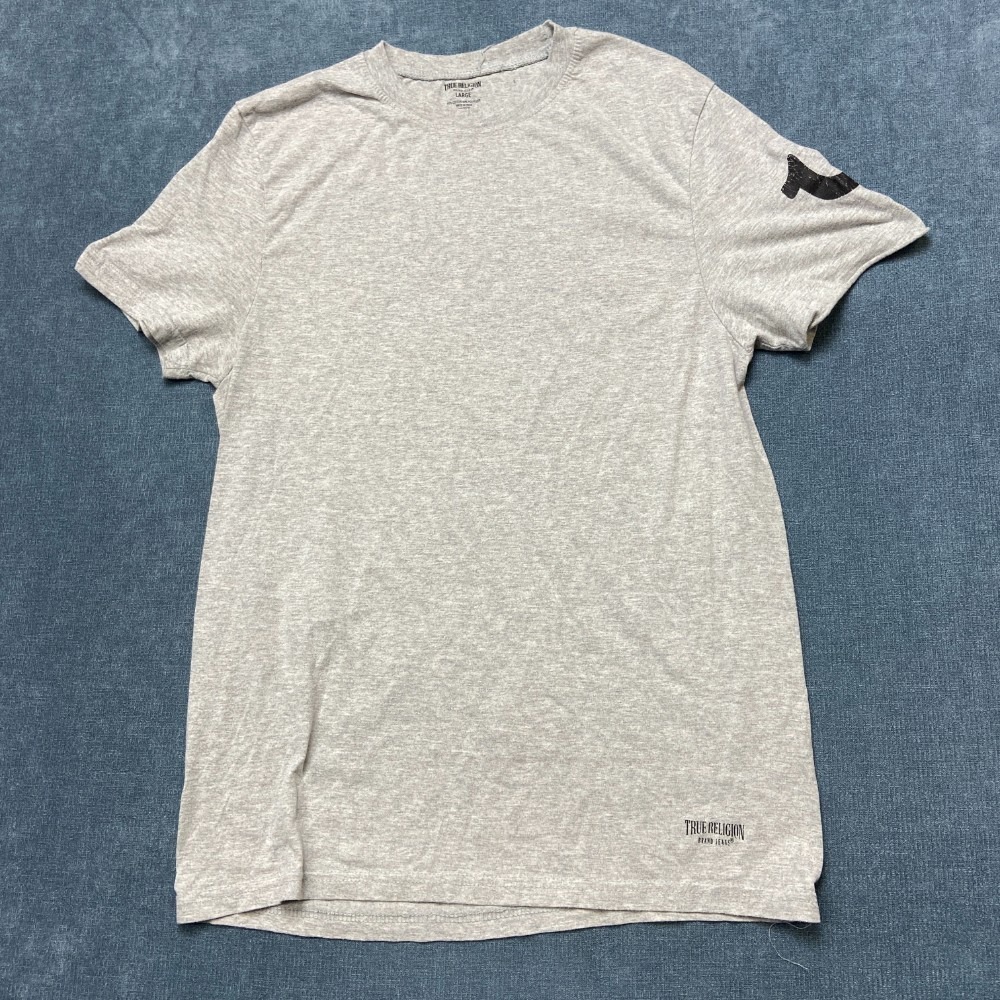 True Religion Brand Jeans T Shirt Men Large Heather Gray Cotton Crew Neck Summer
